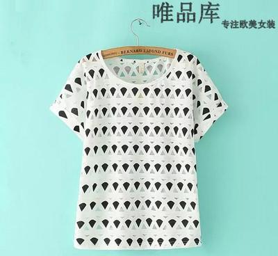 2015夏季韓風(fēng)來襲 歐洲站印花網(wǎng)紗鏤空短袖T恤女裝批發(fā)全解析